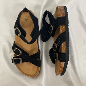 Boho Black Faux Suede Criss Cross Ankle Strap Buckle Sandals EU 38 / US 7.5